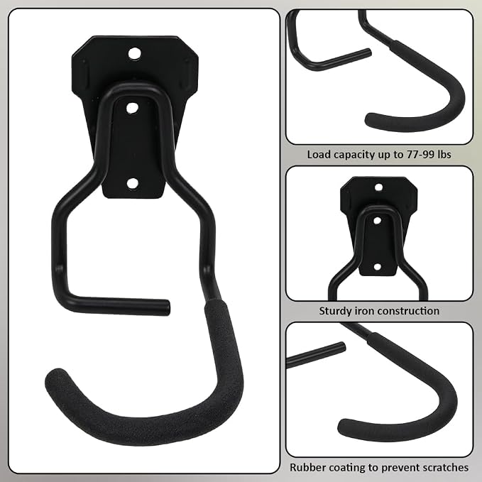 6Pcs Slatwall Bike Hooks Heavy Duty Iron Bicycle Hanger with 6Pcs Screws Black Wall Mount Vertical Bicycle Storage Bike Wall Mount Bikes Hook Slatwall Accessories for Garage Display