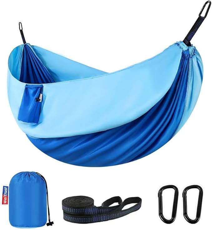 Camping Hammock, Portable Hammocks with Tree Straps & Attached Carry Bag, Travel Tree Hammocks for Outside Indoor Hiking Beach Backpack Travel(Blue, Nylon)