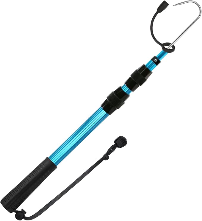 SANLIKE Telescopic Fishing Gaff Aluminum Pole with Nonslip Rubber Handle Stainless Steel M8 Screw Hook