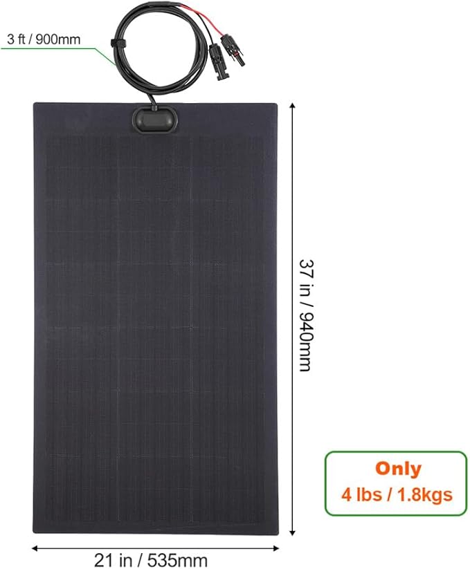 LensunSolar 80W 12V Flexible Solar Panel ETFE Black Thin, Monocrystalline High Efficiency, Slim Flexible PERC Mono Solar Cells 12 Volt for Battery Charge Marine RV Campers Boats Camping Generator