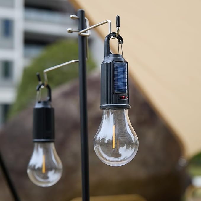 Solar Camping Lights Hooked Tent Lamp Hanging Outdoor Camp Small Rechargeable Bulb Lantern with Clip Hook 3 Lighting Modes for Hiking Backpacking Warm Light 8 Pack