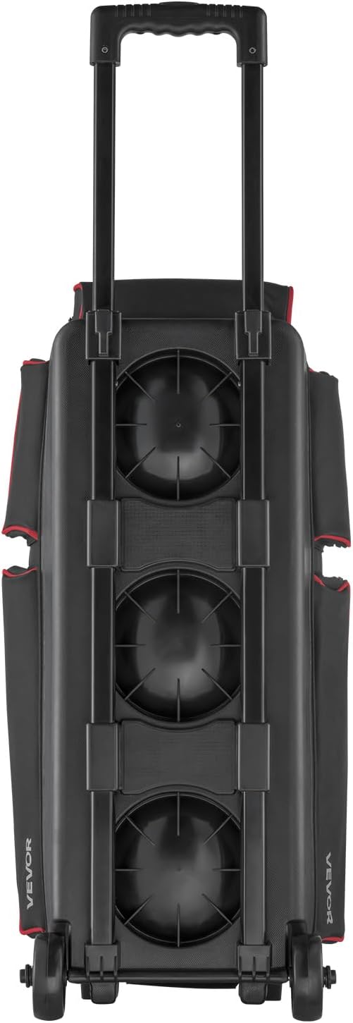 VEVOR Bowling Ball Bag, 3 Ball Double Roller Bowling Bag with Wheels, Featuring a Separate Compartment for Shoes (Up To US Size 16) & Oversized Accessory Pocket, Retractable Handle Extends to 41.34 in