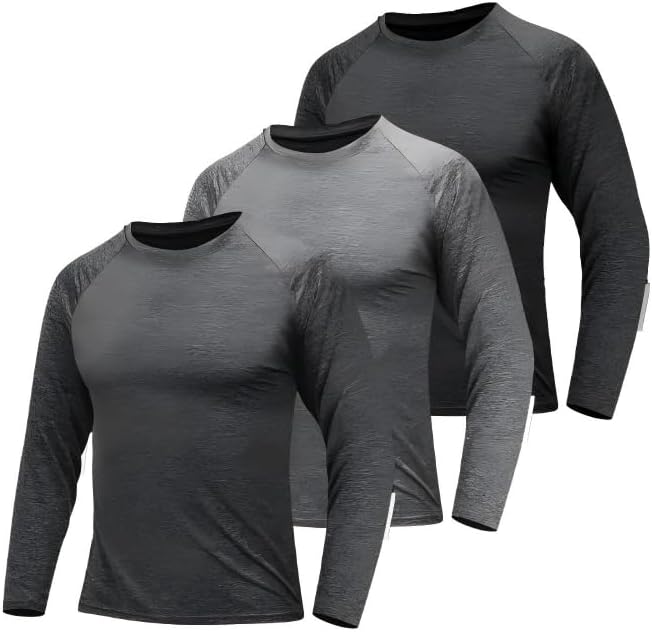 Men's 1, 3 or 5 Pack Performance Long Sleeve T-Shirts, UPF 50+ Sun Protection Shirts, Athletic Gym Workout Shirts for Running
