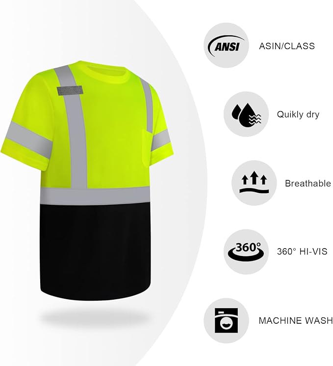 TCCFCCT Hi Vis Shirts for Men & Women, Short Sleeve Class 2 High Visibility Safety Shirts for Men, Durable & Reflective for Construction Work Use, DP-Yellow XL 3PCS