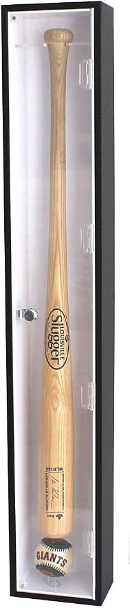 DisplayGifts Baseball Bat Display Case Rack Cabinet Holder Wall Mount, 98% UV Protection Acrylic Door, Lock, Can Hang Vertical or Horizontal (Black Frame, White Interior)