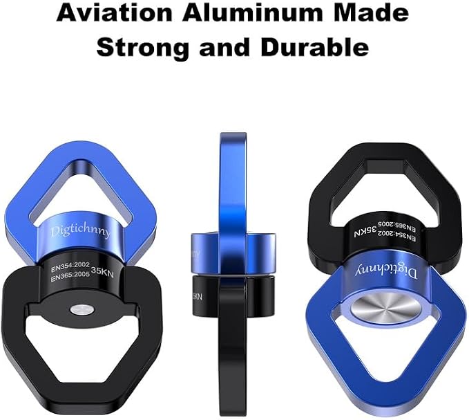 Swing Swivel Hanger, Aluminium Alloy 35KN Swing Spinner, Swivel Hooks for Children's Swing,Aerial Yoga,Web Tree Swing,Hanging Hammock Indoor Outdoor(Black-Blue with 2 Carabiners)