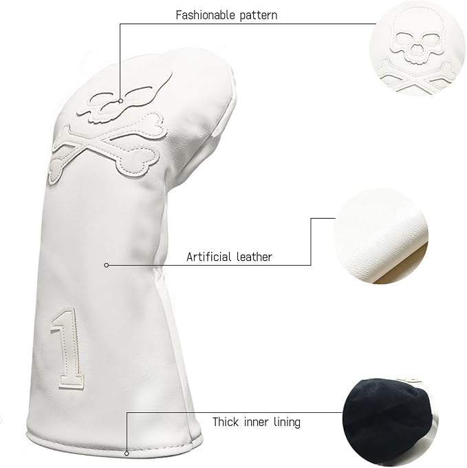 Scott Edward Skull Golf Woods Headcovers Covers for Driver Fairway 1 3 5 H Clubs Set Heads PU Leather Unisex Black Brown