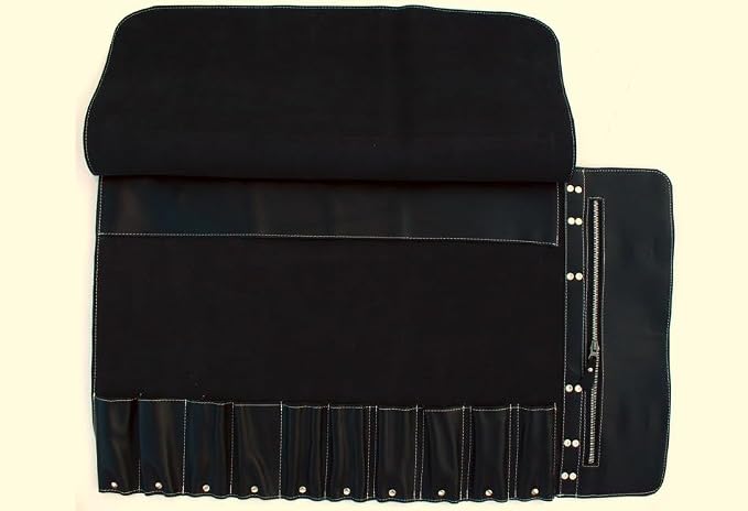 EVERPRIDE Premium Black Leather with Stunning Tawny Wheat Trim, Professional Chef Knife Roll and Bag for Knives, Sturdy Construction Chef Bag, Easy Carry Luxury Knife Case