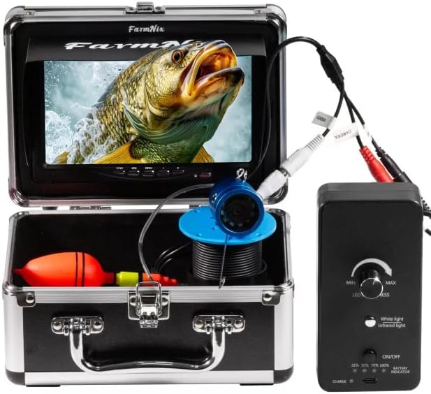 Underwater Fishing Camera 7 inch LCD Monitor Fish Finder Waterproof 1200TVL Fishing Camera 12 White LEDs +12 IR LEDs Infrared Lights for Lake, Boat, Ice Fishing