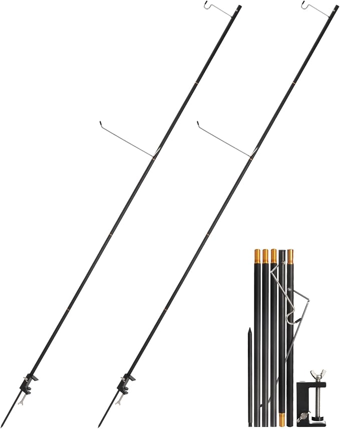 REDCAMP 72in Tall Collapsible Camping Lantern Stand Pole with Stakes and Hooks, Ultralight Portable Folding Aluminum Alloy Lamp Poles for Camping Tables Outdoor Picnic Fishing, Black 2 Pack
