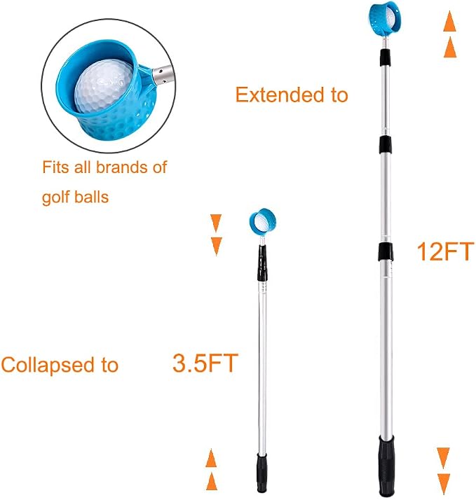 HOW TRUE Golf Ball Retriever, 12ft 15ft 18ft Aluminum Alloy Golf Ball Retriever Telescopic for Water Golf Ball Picker Grabber Golf Accessories Golf Gift