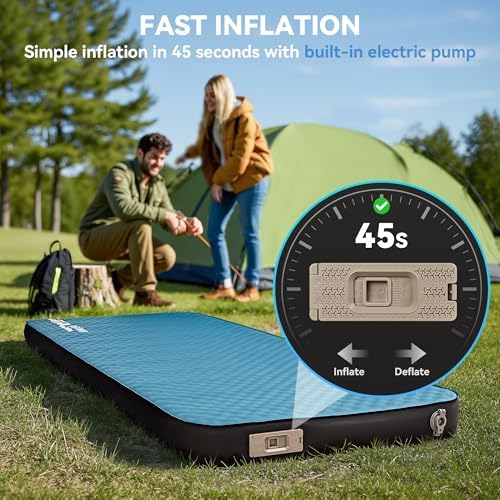 HEETA Fish Scale Up to 110lb/50kg, 2 AAA Batteries Included (Black) Bundled with Self Inflating Sleeping Pad with Electric Pump, 4" Ultra Thick Memory Foam Camping Mattress