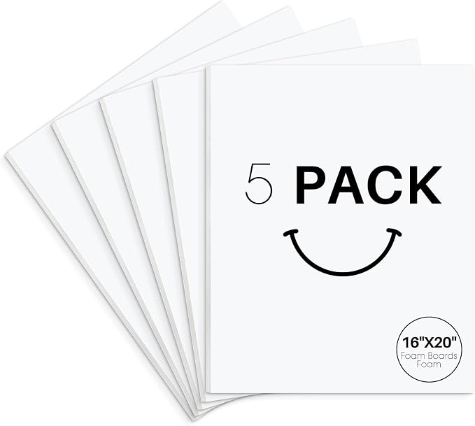 Golden State Art, Acid Free 5 Pack 16x20 White Foam Boards Foam Core Poster Board, 1/8'' Thick Polystyrene Foam Sheet for Projects, Mounting, Crafts, Art and Presentations