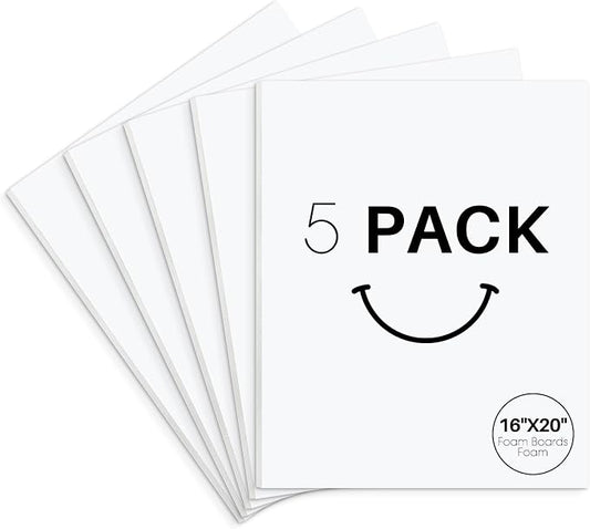 Golden State Art, Acid Free 5 Pack 16x20 White Foam Boards Foam Core Poster Board, 1/8'' Thick Polystyrene Foam Sheet for Projects, Mounting, Crafts, Art and Presentations
