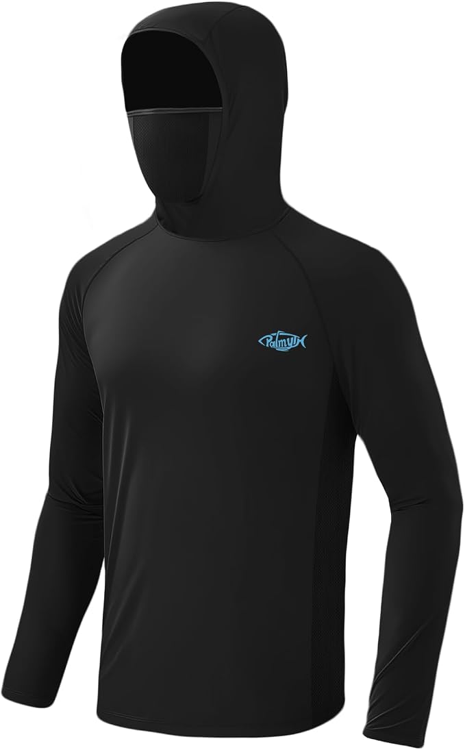 Palmyth Fishing Hoodie for Men Long Sleeve Sun Protection UV UPF 50+ Shirts | Hidden Zipper Pocket, Thumb Loops, Quick-Dry, Side Mesh Panels, Lens Cleaning Cloth, 4-Way Stretch