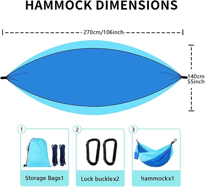 Camping Hammock, Portable Hammocks with Tree Straps & Attached Carry Bag, Travel Tree Hammocks for Outside Indoor Hiking Beach Backpack Travel(Blue, Nylon)
