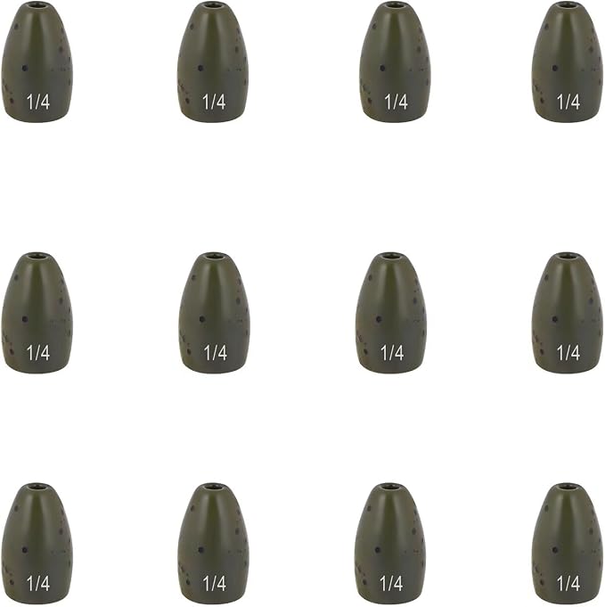 12Pcs Tungsten Flipping Fishing Weights, Sizes Engraved Worm Sinkers for Bass Fishing