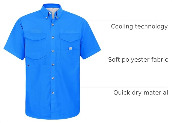 Alimens & Gentle Short Sleeve Fishing Shirt Wicking Fabric Sun Protection Casual Button Down Shirts