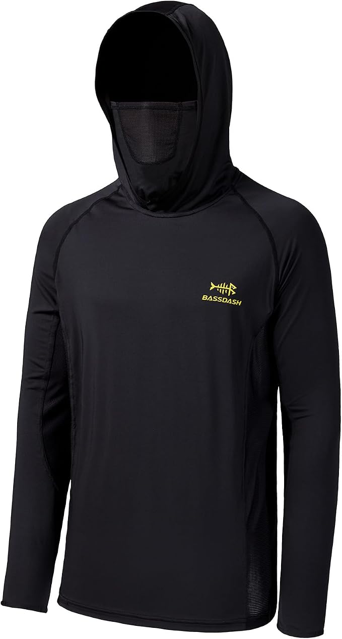 BASSDASH UPF 50+ Men’s Long Sleeve Fishing Shirt with Mask UV Neck Gaiter Hoodie