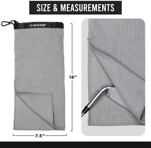 Club Scrub Towel Pro, Golf Club and Ball Cleaning Pouch with Attached Towel, Waterproof Exterior, Clean Face Technology Liner, Machine Washable, Cleans Club Grooves, Waffle-Weave Microfiber (Gray)