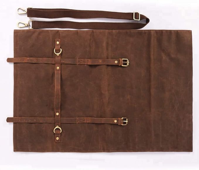Large Chef’s Knife Roll Bag,Heavy Duty Waxed Canvas Knife Carrier,11 Pockets Kitchen Cooking Tools Storage Case, Easily Carried By Shoulder Strap ForProfessional Chefs,Culinary School Students