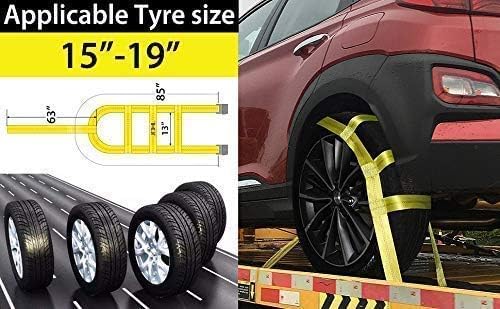 Tow Dolly Basket Straps with Flat Hooks (2 Pack) Yellow Car Wheel Straps Universal Vehicle Tow Dolly Strap System Fits 15"-19" Tires Wheels 10000 lbs Working Capacity