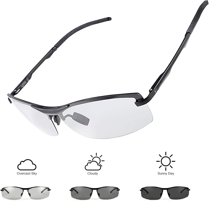 Polarized Photochromic Sunglasses for Men - UV Protection and Lightweight Sun Glasses for Driving Fishing