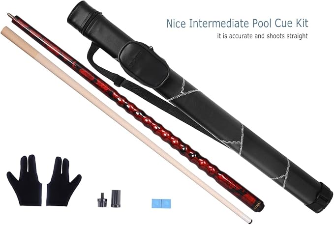 Ergonomic Design 13mm Tip 58" Maple Pool Cue Stick Kit with Hard Case