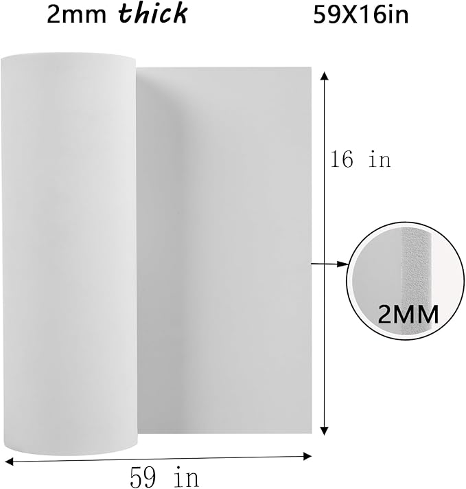 AMZQNART EVA Foam 2mm, Cosplay Foam Roll 16 x 59in（6.5sqft）White, Suitable for Large Foam Cosplay Modeling, DIY Projects, Crafts, Ultra High Density 90 kg/m3.
