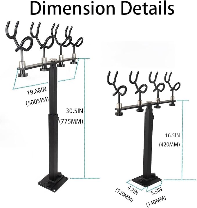 360 Degree Rotation & Adjustable Height Fishing Rod Holder with 4 Head, Marine Fishing Pole Rack with Mounting Plate, Multi-Functional Aluminum Fishing Rod Support for Wide Occasions
