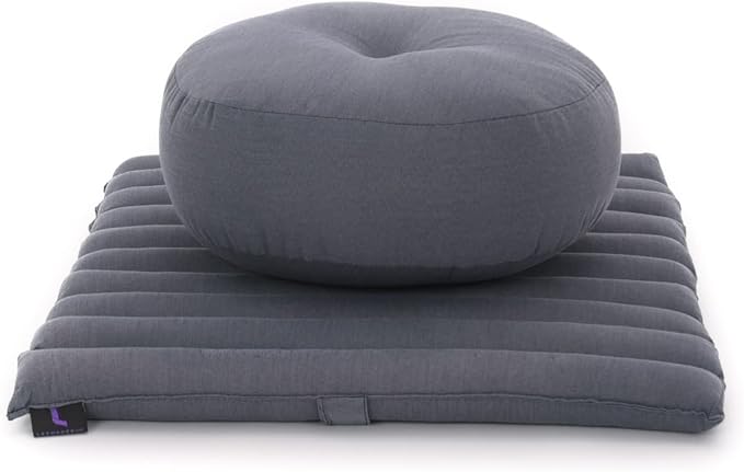 Leewadee Meditation Cushion Set – 1 Small Zafu Yoga Pillow and 1 Small Roll-Up Zabuton Mat Filled with Kapok