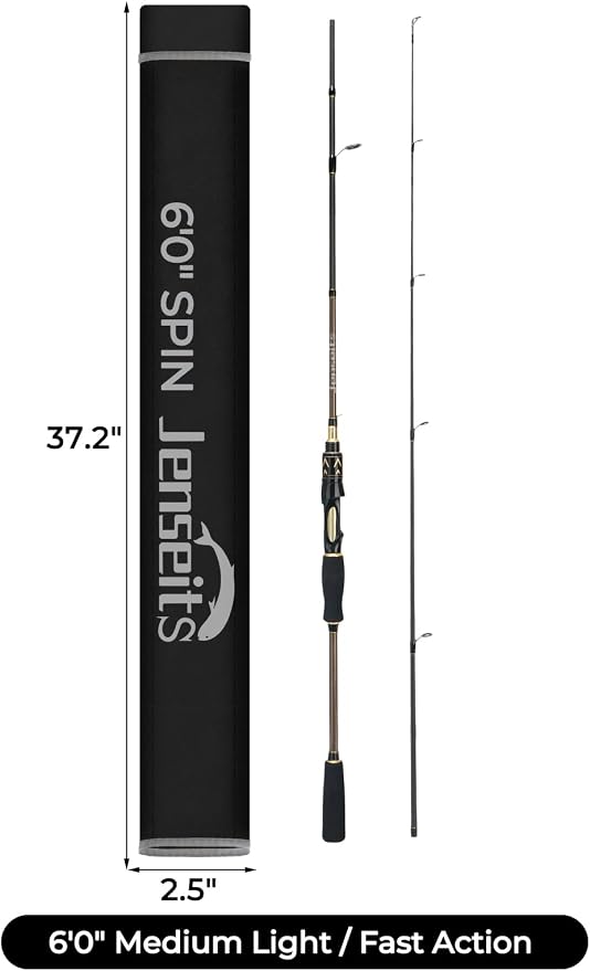 Jenseits Carbon Fiber Fishing Rod Series (6-12 Ft), Spinning & Casting Rods with Stainless Steel Ceramic Guides, Fast Action Fishing Pole for Bass, Trout, Walleye & Surf Fishing