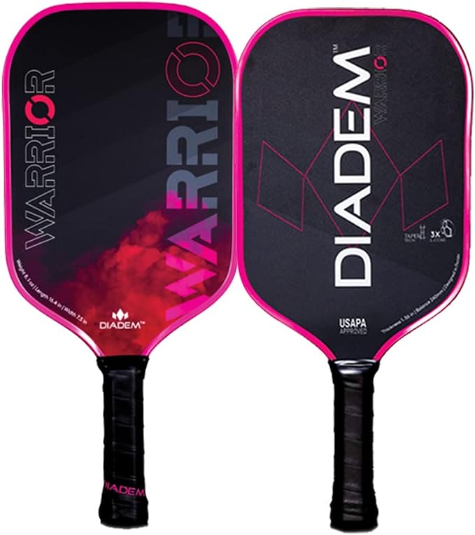 Diadem Warrior Pickleball Paddle | Carbon Fiber Face, 3X L-Core Hybrid Nomex Polymer Honeycomb Core, Grit Paint Surface for Spin, Control and Power | Indoor/Outdoor | USAPA Approved