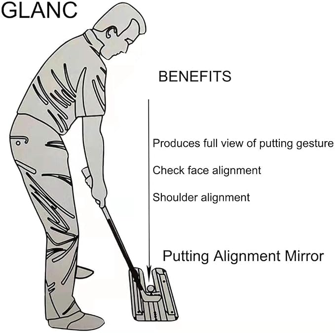 GLANC Golf Putting Practice Mat Set with Alignment Mirror & Cup, 20 in X 10 ft Training Aid Mat, Anti-Slip Backing Golf Putting Green for Indoor and Outdoor Use