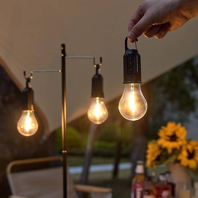 Solar Camping Lights Hooked Tent Lamp Hanging Outdoor Camp Small Rechargeable Bulb Lantern with Clip Hook 3 Lighting Modes for Hiking Backpacking Warm Light 8 Pack