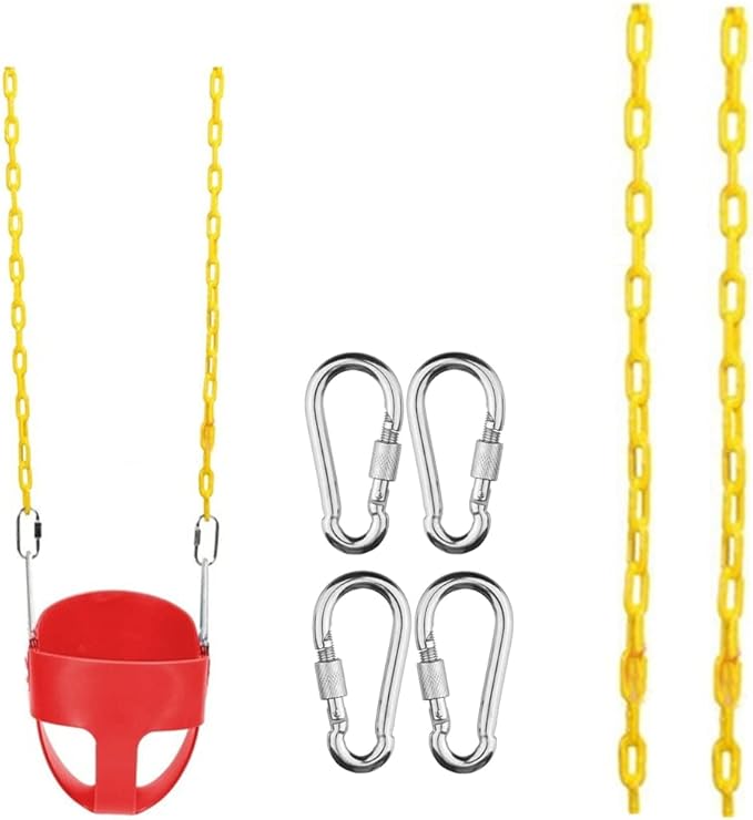 Swing Chains (2) Fully Coated for Swing Set with 4 Free Quick Links Anti-Rust Iron Link Chains Playground Kids Tree Swing Seat Accessories and Replacement Support 660 Lb (Yellow)