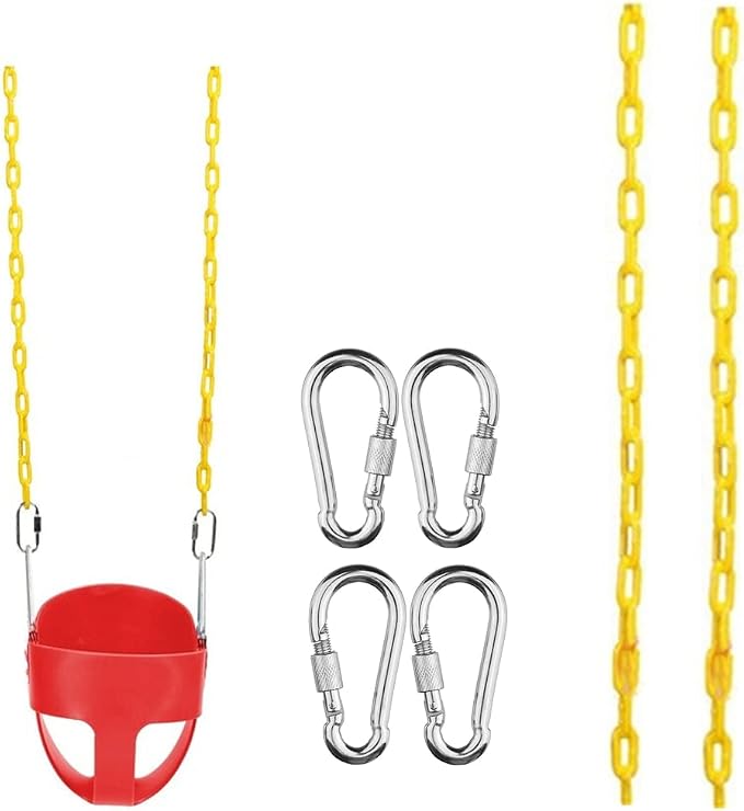 60-Inch Fully Plastic Coated Chains (2) With 4 Free Quick Links - Anti-Rust Iron Link for Playground Kids Tree Swing Seat Support 660 Lb - Set Accessories and Replacement