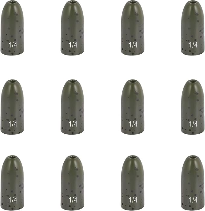 12 Pack Tungsten Bullet Fishing Weights, Insert Free Worm Sinkers, 1/8 3/16 1/4 3/8 1/2 oz