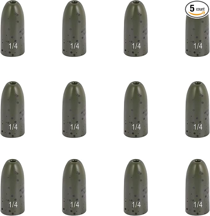 12 Pack Tungsten Bullet Fishing Weights, Insert Free Worm Sinkers, 1/8 3/16 1/4 3/8 1/2 oz