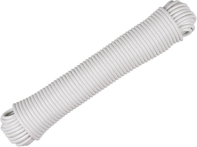 West Coast Paracord’s Plastic Coated Clothesline – Synthetic Fiber Core – All Purpose Laundry Line Dryer Rope – Strong and Durable – Crafting and DIY Projects - (7/32 Inch, 50 FT) White