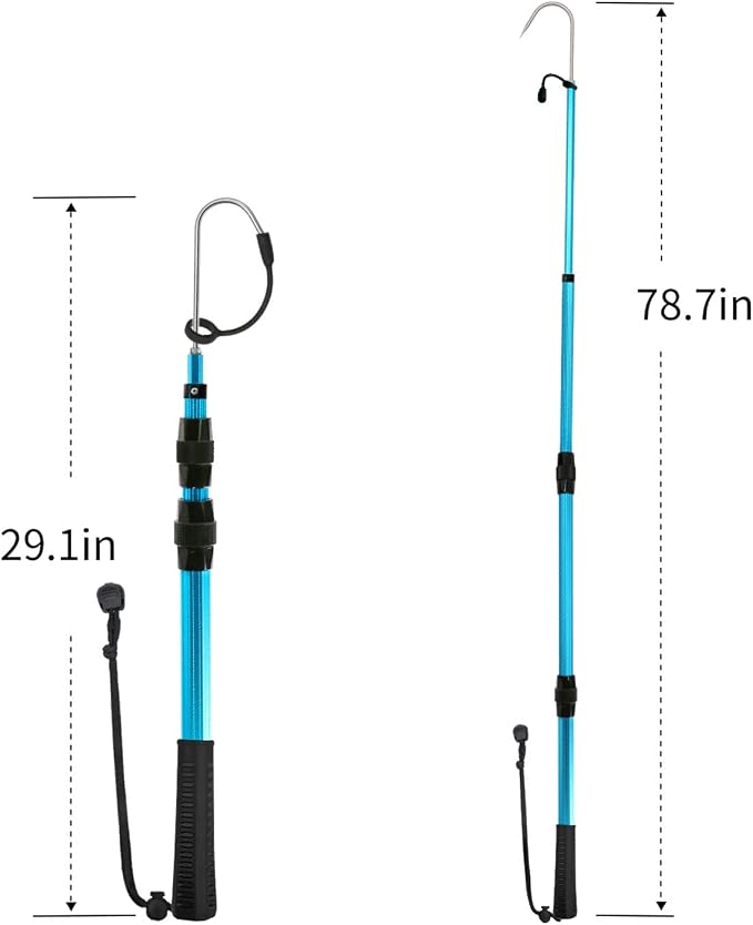 SANLIKE Telescopic Fishing Gaff Aluminum Pole with Nonslip Rubber Handle Stainless Steel M8 Screw Hook