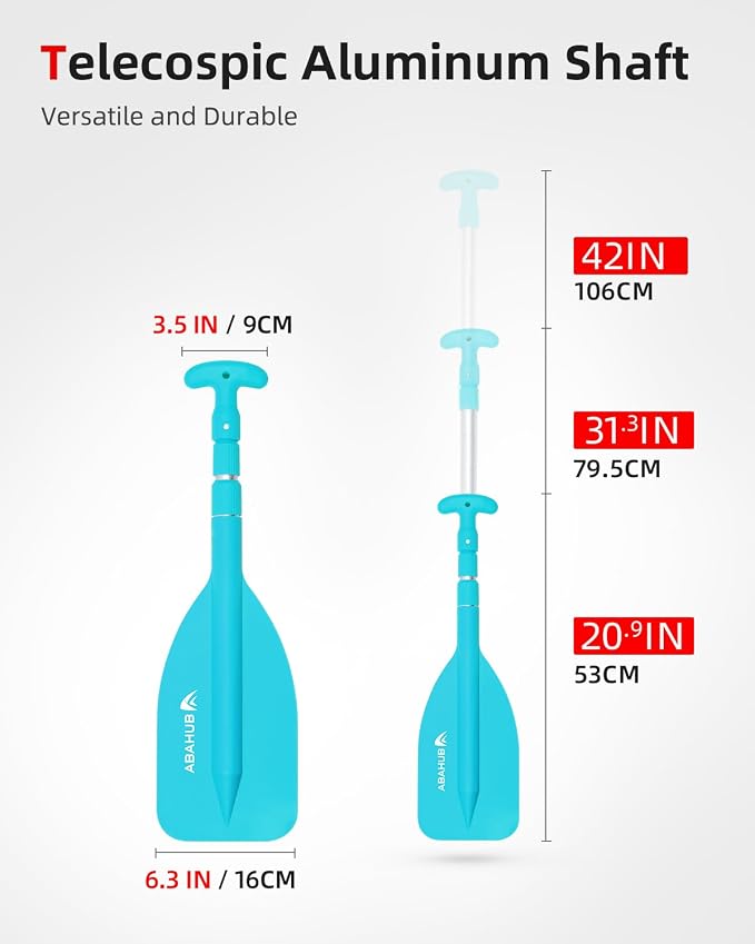 Abahub Premium 21''-42'' Emergency Telescoping Paddle Aluminium Shaft for Canoeing Boating Kayaing Blue Lightweight Oars