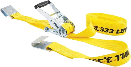KEEPER 04623 27' x 2" Heavy Duty Ratchet Tie-Down with Flat Hooks, Yellow, 1.5" x 18.5" x 0.75"