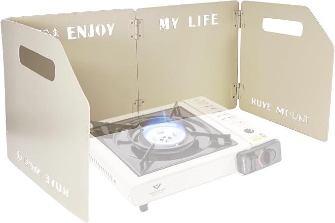 Stove Windscreen - Folding Camping Stove Windshield 4 Plates Stainless Steel Stove Windscreen for Outdoor, Picnic, Backpacking and Cooking Beige