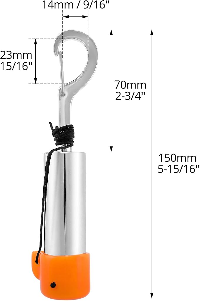 QWORK Scuba Diving Underwater Shaker with Clip, Non-Corrosive Metal Rattle Stick, Compact Safety Signal Bell for Scuba Gear Accessories - Includes Protective Quiet Cover for Marine Life Conservation