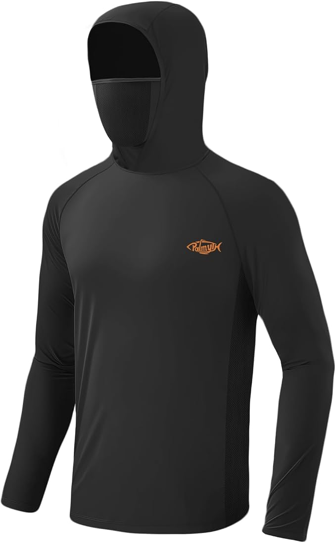 Palmyth Fishing Hoodie for Men Long Sleeve Sun Protection UV UPF 50+ Shirts | Hidden Zipper Pocket, Thumb Loops, Quick-Dry, Side Mesh Panels, Lens Cleaning Cloth, 4-Way Stretch