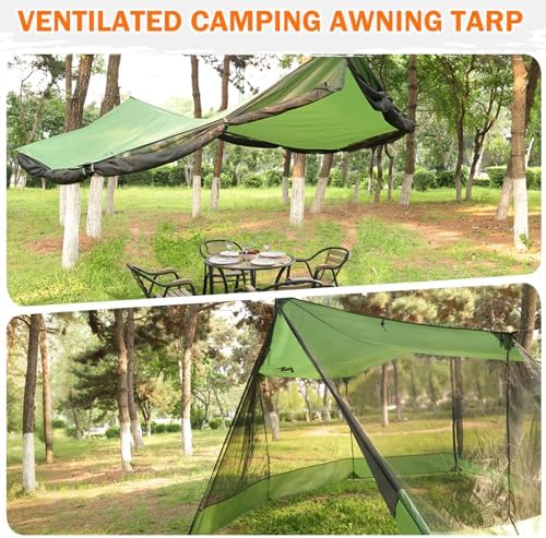 Screen House for Hammock, AYAMAYA Large Size 18 x 11 FT Screen Tents Camping Tarp with Mosquito Net, Portable Hammock Tent Rainfly with Bug Net for Picnics Backyards Backpacking Camping