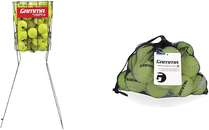 GAMMA Sports Tennis Ball Hopper Hi-Rise 75 with 20 Pack Pressureless Tennis Balls and Mesh Bag