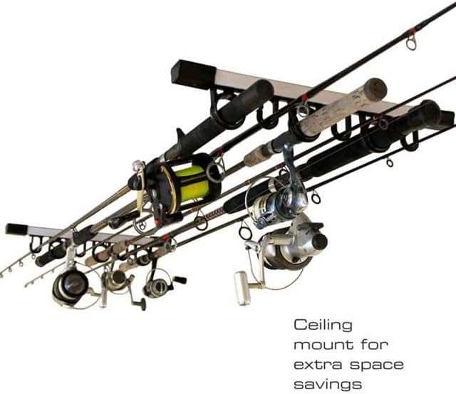 Rush Creek Creations 6 Rod Fishing Holder - Vertical/Horizontal Rack for Garage Organization and Wall Storage