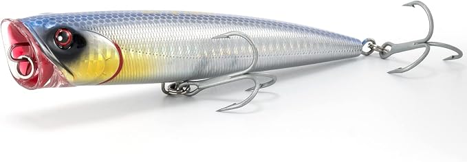 Dr.Fish Popper Saltwater Fishing Lures, 4/5.5 Inches GT Popper VMC Treble Hooks Surf Fishing Lures for Bass Striper Pike Salmon Offshore